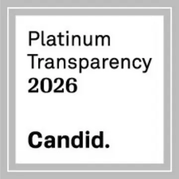 A white square badge with gray borders reads Platinum Transparency 2026 Candid. in black text.